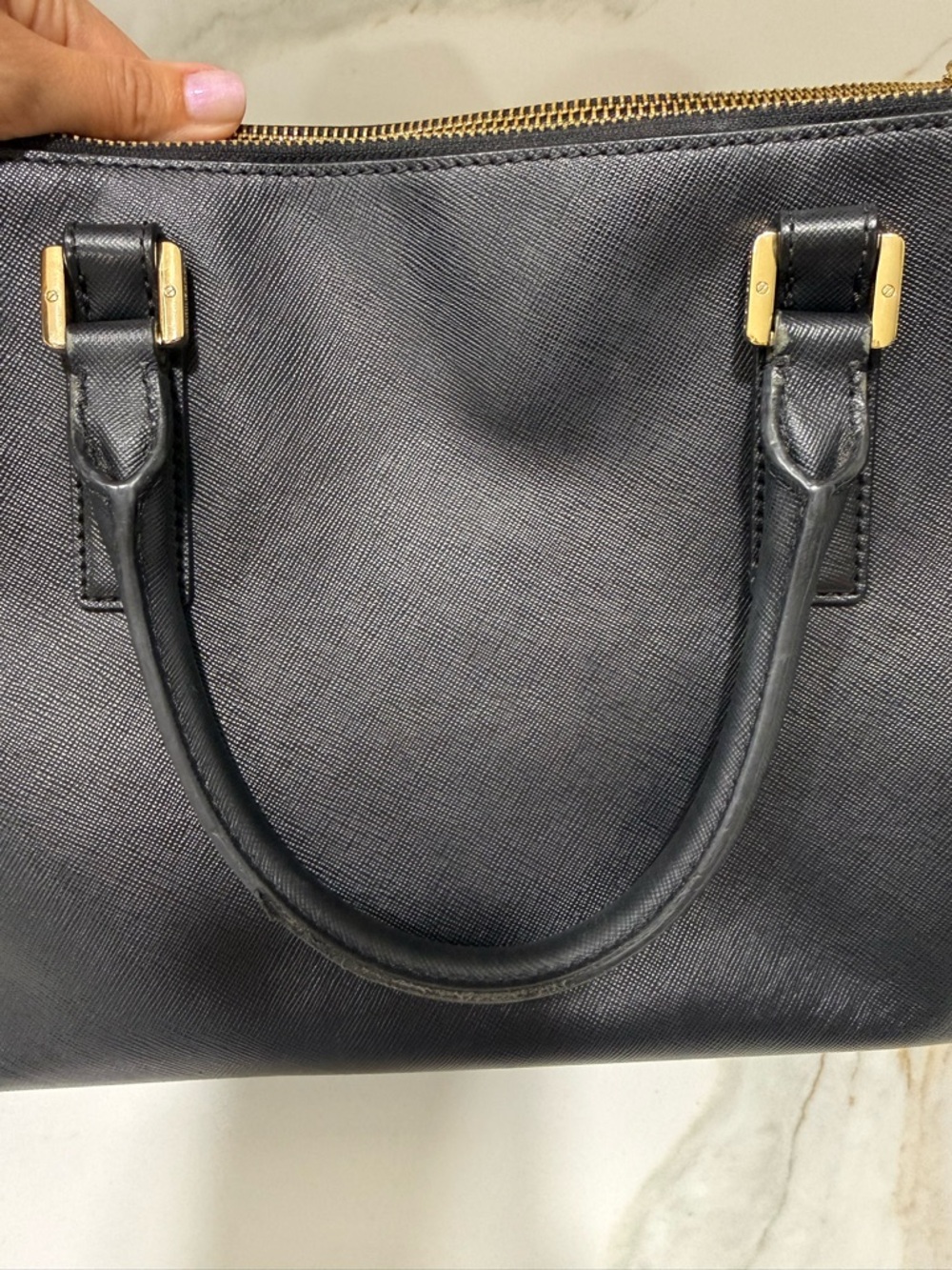Tory Burch Navy Saffiano Leather Satchel with Gold Hardware - Picture 8 of 8